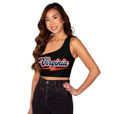 Imagem de Lojobands Camiseta regata feminina de um ombro só para a faculdade Tailgate Outfit tamanho único, Uva Virginia Cavaliers - Preto, Tamanho Único