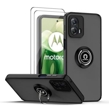 Imagem de QUIETIP Capa compatível com Motorola Moto G24 e Moto G04 com protetor de tela, TPU + PC rígido à prova de choque, anel magnético para carro, capa de suporte, preta