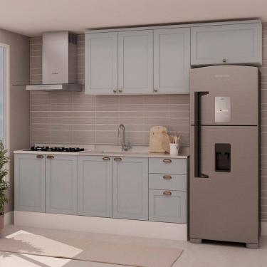 Imagem de Cozinha 4 Peças com Aéreo para Geladeira e Balcão com Tampo Impermeável para Cooktop 100% Mdf Branco/Cinza