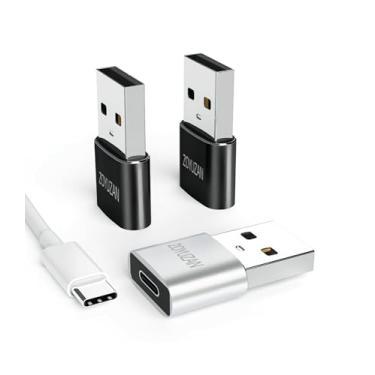 Imagem de Pacote com 3 adaptadores USB para USB C USB-A para USB-C USBC tipo C fêmea Thunderbolt 2 3 USBA conector de carregador de energia macho para Apple iPhone 12 11 Mini Pro Max Airpods Ipad Air Galaxy