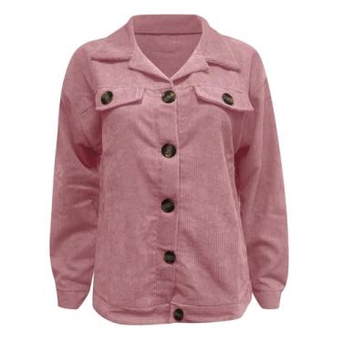 Imagem de Jaquetas femininas casuais de veludo cotelê camisas de botão modernas roupas de outono 2024 roupas femininas modernas, rosa, P