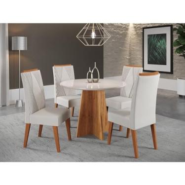 Imagem de Mesa de Jantar Redonda Riu com 4 Cadeiras Madeira Maciça Vegas Mel/Marfim/Off White
