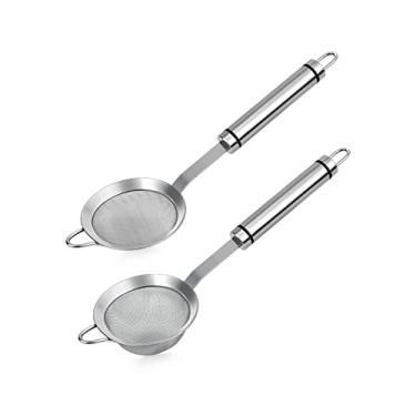 Imagem de DS. DISTINCTIVE STYLE Coador de chá de aço inoxidável 304 pequeno de 7,5 cm conjunto de 2 coadores manuais com alça também para peneirar açúcar, farinha, especiarias e ervas