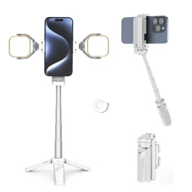 Imagem de ULANZI JJ02 Tripé de bastão de selfie, tripé de telefone extensível com bolso remoto destacável, mini cabo de telefone 3 em 1, 2 sapatos frios, obturador sem fio de 10 m, fotografia de transmissão ao