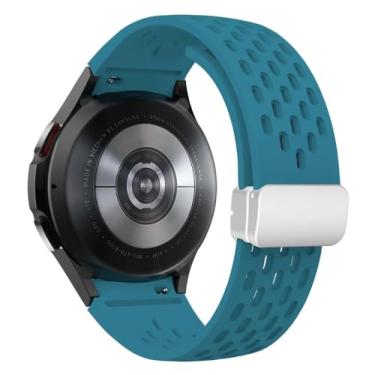 Imagem de Waillynice Pulseira de silicone para Samsung Galaxy Watch 7 6 5 4 4 mm 40 mm 44 mm 45 mm, pulseira de fivela magnética sem lacunas (Rock Green-S, Watch 4 5 6 44MM)