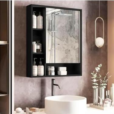 Imagem de Olimpia - Armário Suspenso Espelheira 1 Porta Com Espelho (Preto) - 60 cm x 60 cm x 10 cm