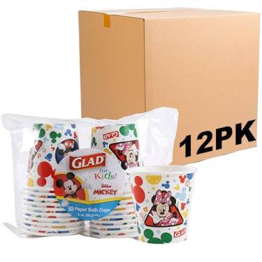 Imagem de Glad Mini copos de papel descartáveis para crianças Disney Mickey & Friends - Colorido resistente, à prova de imersão, copos de enxágue de mouse de banheiro para crianças, 85 g, 20 unidades - pacote