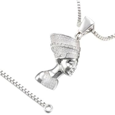 Imagem de Eulinviak Colar feminino com pingente de faraó egípcio Nefertiti banhado a ouro 18K com joias de zircônia, Latão, Zircônia cúbica