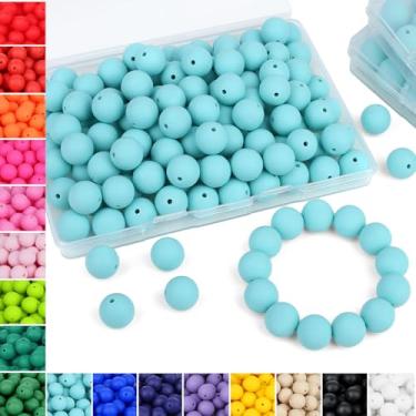 Imagem de NUKAYAI 70 contas de silicone redondas azuis caribenhas de 15 mm para artesanato DIY