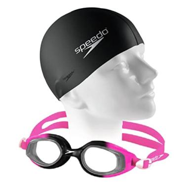 Imagem de Kit Óculos Natação Speedo Smart + Touca Flat Silicone (Óculos Rosa + Touca Flat, Tamanho único)