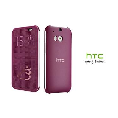 Imagem de HTC Capa flip interativa Hi-Tech Dot View One M8, capa fólio flip inteligente - roxa