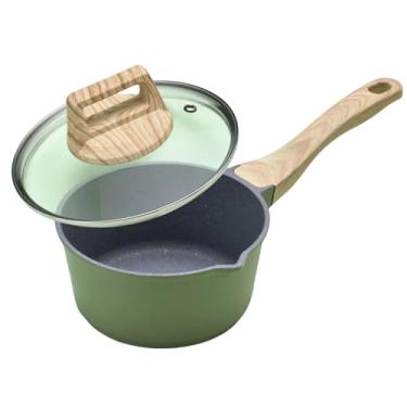 Imagem de Conjunto de frigideiras antiaderentes, panela de sopa de pedra para cozinha, panela de leite com cabo de madeira, conjunto de utensílios de cozinha para cozinha, panela de leite de 18 cm, ve