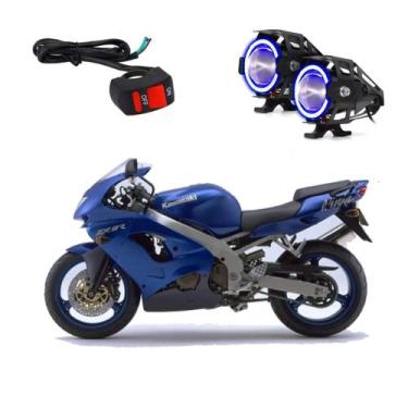 Imagem de Par Farol de Milha Angel Eye U7 Azul para Moto Kawasaki NINJA ZX 9R 90