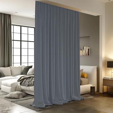 Imagem de Cortinas divisórias de quarto para varão de teto, cortinas blackout de teto com ganchos, redução de ruído, cortina de privacidade para trilho de montagem de teto na parede, 2,5 m de largura x 2,1 m de
