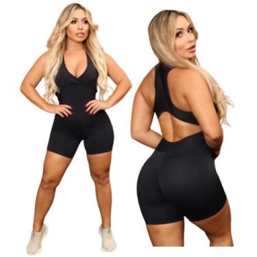 Imagem de Macaquinho feminino curto fitness para academia -Shine Fitness, Preto,