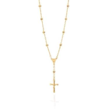 Imagem de Colar banhado ouro 3x 24k 18k e 22k feminino cruz terço bolas rommanel