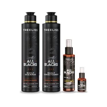 Imagem de Kit Barba e Cabelo homens All Blacks 4 itens treeliss - Treeliss Profi