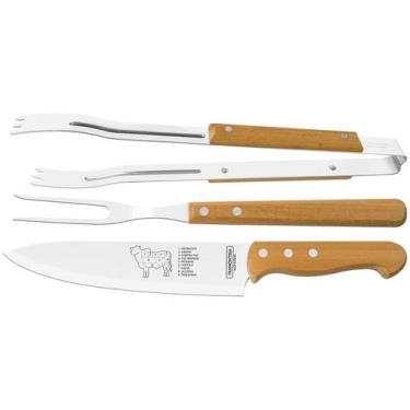 Imagem de Kit Churrasco 3 Peças Tramontina Dynamic 22399075, Madeira e Aço Inox,