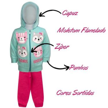 Imagem de Conjunto Moletom Infantil Feminino Blusa e Calça Flanelado, c/ Capuz Z
