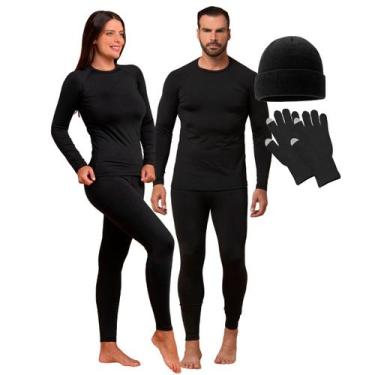 Imagem de Conjunto Térmico Blusa Calça + Gorro + Luva Adulto Neve Masculino Femi
