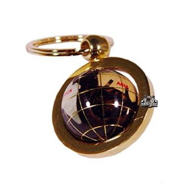 Imagem de Unique Art Chaveiro Globo Mundial de 2,5 cm de diâmetro Amberlite Pérola Redemoinho Oceano Pedra Preciosa com Chaveiro Dourado