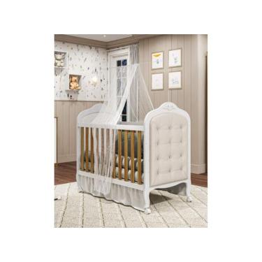 Imagem de Berço Elo Moveis Peroba Provençal Americano MDF com capitone, Branco A