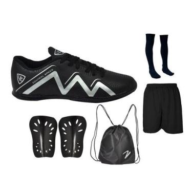 Imagem de Chuteira Futsal Adulto Juvenil Salão Quadra Futebol Costurada + Meião 