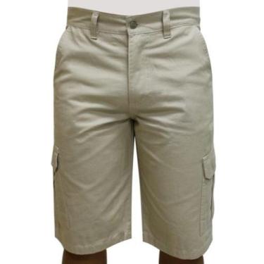 Imagem de Bermuda De Sarja R7Jeans Masculina Modelo Cargo 100% Algodão Bege - R-