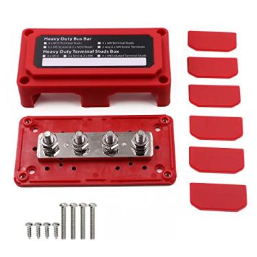 Imagem de Caixa de barramento 300 A módulo resistente bloco de distribuição de energia com 4 pinos de terminal M8 bloco de junção de bateria para 12 V - 48 V DC capa vermelha