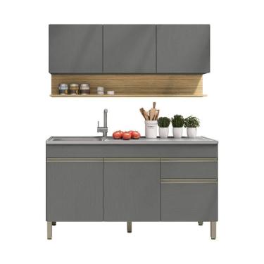 Imagem de Kit Balcão De Pia Sem Tampo E Aereo 150 Cm 6 Portas 1 Gaveta Line Gris gris cp freijó