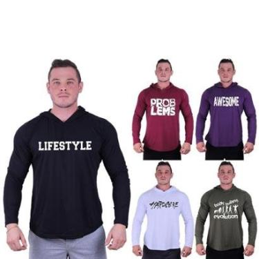 Imagem de Kit 5 Camisetas Manga Longa com Touca Longline Estampada Treino Academia Lazer Casual-Masculino