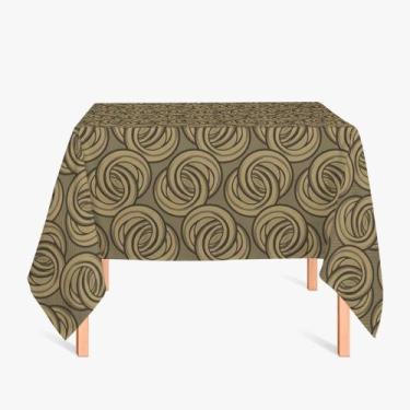 Imagem de Toalha de Mesa Quadrada em Tecido Jacquard Preto e Dourado Argolas Tra