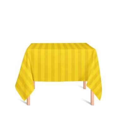 Imagem de Toalha de Mesa Quadrada em Tecido Jacquard Amarelo Ouro Listrado Tradi