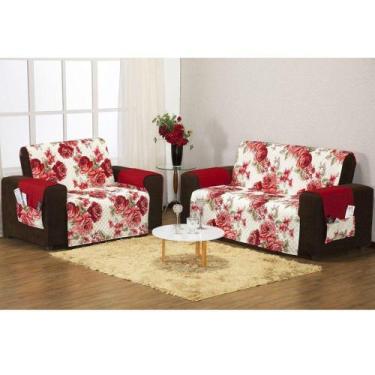 Imagem de Protetor de Sofá Estampado Floral Vermelho - Enxovais Aquarela