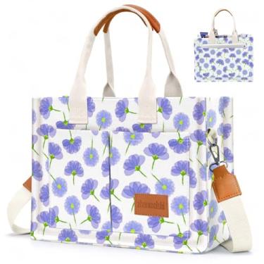Imagem de Bolsa de lona feminina com bolsos, bolsa transversal, bolsas de ombro, bolsas de trabalho casuais, bolsa de mão, Flor roxa, Medium