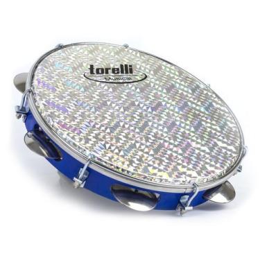 Imagem de Pandeiro Injetado 10  Pele Holográfica Torelli TP 308 Azul
