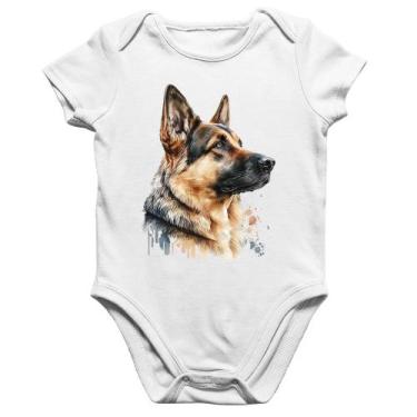 Imagem de Body Bebê Algodão Cachorro Pastor Alemão - Foca na Moda, Branco, G