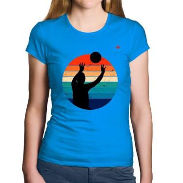 Imagem de Baby Look Algodão Vôlei Vintage Sunset - Foca na Moda, Azul, P