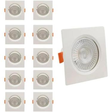 Imagem de Kit 10 spot led teto embutir quadrado 7w - Roya, BRANCO FRIO