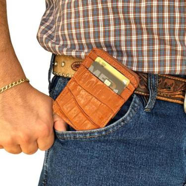 Imagem de Carteira mágica couro bovino modelo crocodilo jacaré moderna exótica -