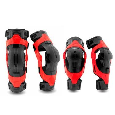 Imagem de Kit Joelheira Cotoveleira Amx Articulada Motocross Trilha, Vermelho, P