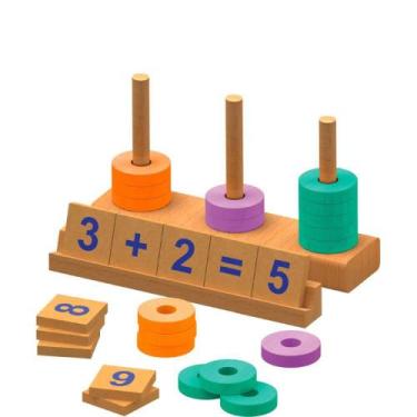 Imagem de Brinquedo Pedagógico de Madeira Steam Brincando de Matemática 56 Peças
