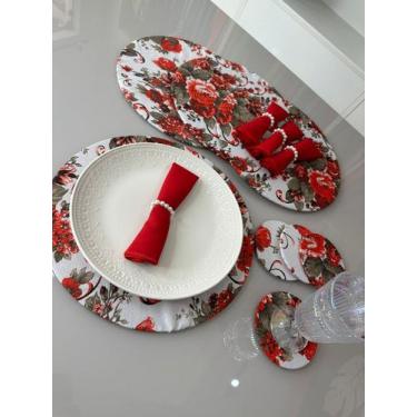 Imagem de Kit Sousplat 4 Lugares Redondo Para Mesa Posta Com Base MDF e Guardana