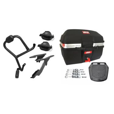 Imagem de PROTETOR CARENAGEM + PROTETOR MAO + BAGAGEIRO LANDER 2019 SCAM + BAU GIVI 27l E-27M