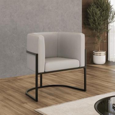 Imagem de Poltrona Corino Decorativa Lua Recepção Base Ferro Black Bege