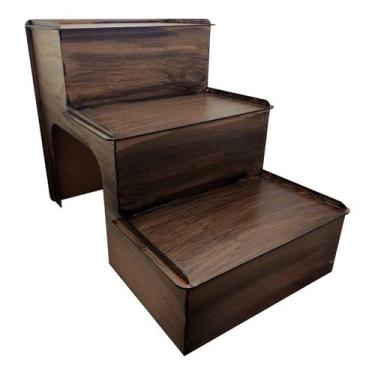 Imagem de Escada Rampa Pet 3 Degraus Cães e Gatos Mdf 6mm Imbuia Madeira - ATACA