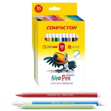Imagem de Caneta Hidrográfica Compactor Neo Pen Gigante 36 Cores Canetinha Hidro