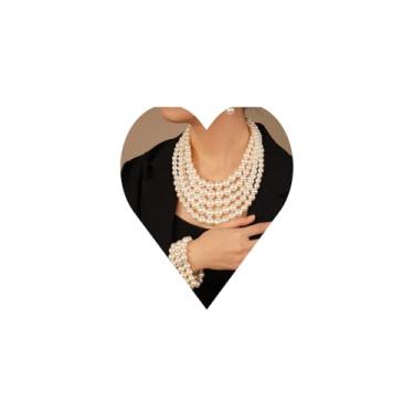 Imagem de Chargances Conjunto de brincos de colar de pérolas para mulheres prata em camadas de pérolas gargantilha conjunto de acessórios para casamento noiva madrinha de casamento