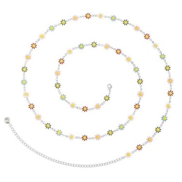 Imagem de VAMA Pingente de flor prata ajustável, biquíni, cintura de praia, quadril, barriga, colar, corrente de estômago, joias modernas para mulheres, Big 32+6 Inches, Cristal, pingentes de flores