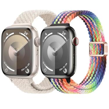 Imagem de ALSMGGBPAF Pulseira feminina de nylon trançado fina compatível com Apple Watch séries 10, 9, 8, 7, 6, SE, 5, 4, 3, 2 e 1 de 42 mm, 41 mm, 40 mm, 44 mm, 45 mm, 2 e 1 de 42 mm, 41 mm, 40 mm, 44 mm, 46